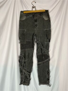 Darker Wavs Grey Denim Modulation Unisex Patchwork Mesh Cargo Pants